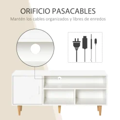 Mueble bajo de TV Hefesto Homcom 3 módulos + 1 puerta blanco/natural 55x120x40 cm