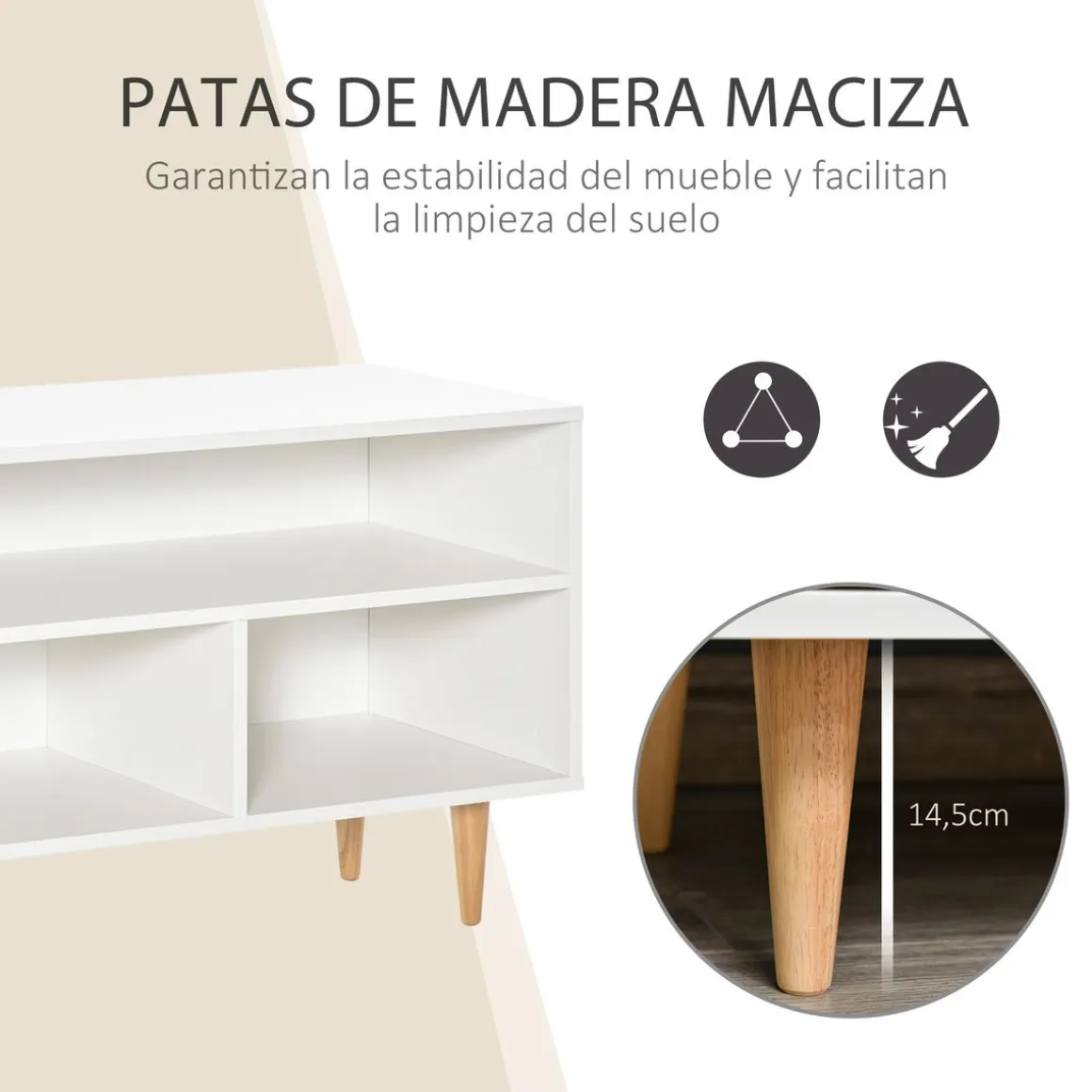 Mueble bajo de TV Hefesto Homcom 3 módulos + 1 puerta blanco/natural 55x120x40 cm