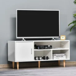 Mueble bajo de TV Hefesto Homcom 3 módulos + 1 puerta blanco/natural 55x120x40 cm