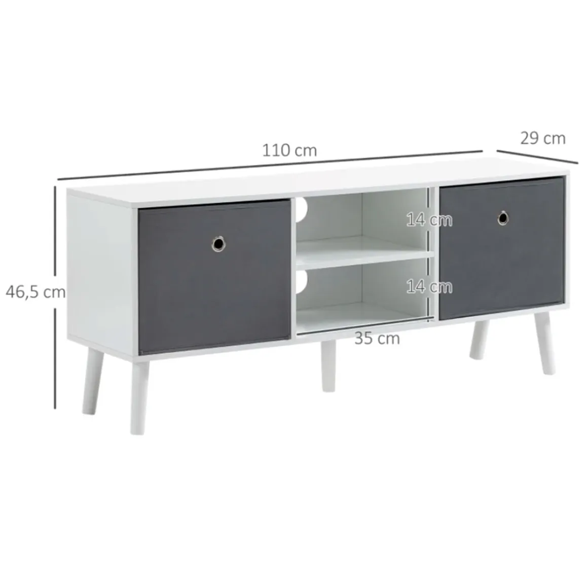 Mueble bajo de TV Homcom 2 estantes + 2 cajones de tela blanco/gris 46,5x110x29 cm