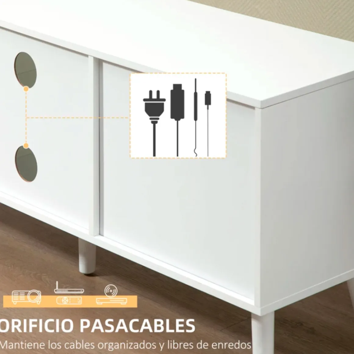 Mueble bajo de TV Homcom 2 estantes + 2 cajones de tela blanco/gris 46,5x110x29 cm