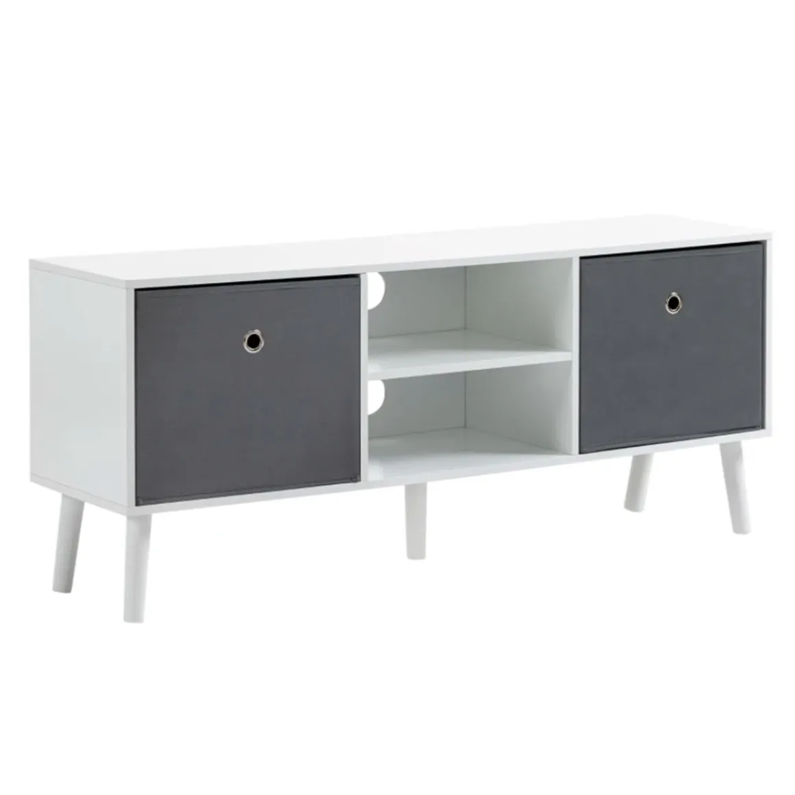 Mueble bajo de TV Homcom 2 estantes + 2 cajones de tela blanco/gris 46,5x110x29 cm