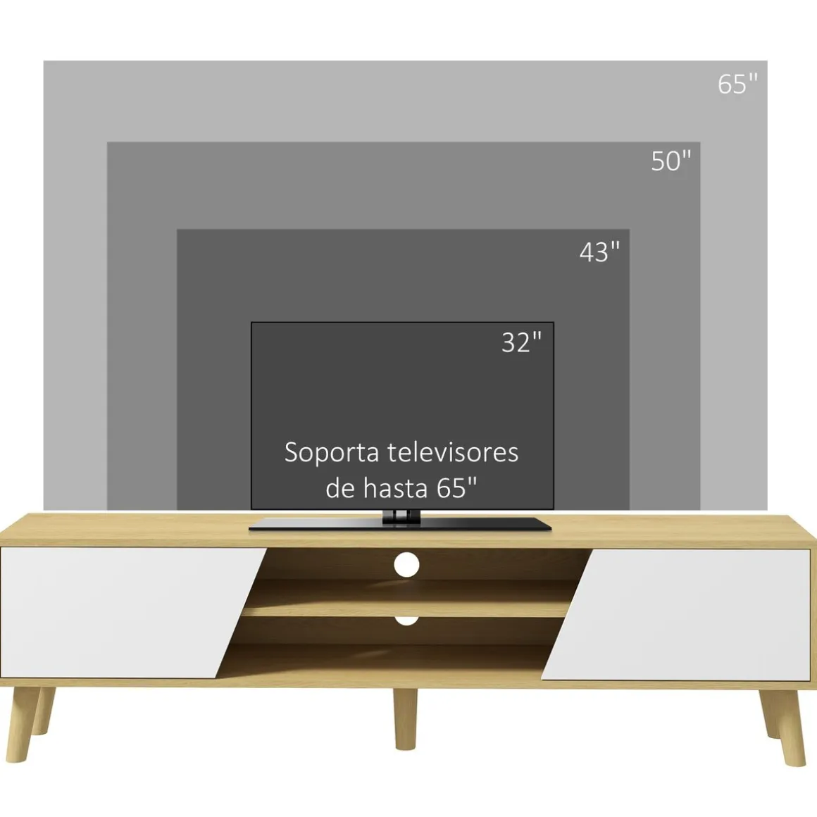 Mueble bajo de TV Jarvis Homcom 2 puertas + 2 estantes natural/blanco 42x150x30 cm