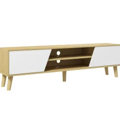 Mueble bajo de TV Jarvis Homcom 2 puertas + 2 estantes natural/blanco 42x150x30 cm
