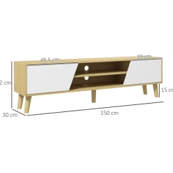 Mueble bajo de TV Jarvis Homcom 2 puertas + 2 estantes natural/blanco 42x150x30 cm