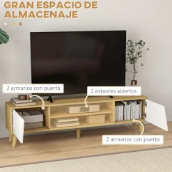 Mueble bajo de TV Jarvis Homcom 2 puertas + 2 estantes natural/blanco 42x150x30 cm