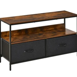 Mueble bajo de TV Kaoba Homcom 2 cajones + estante roble/negro 56x98x29 cm
