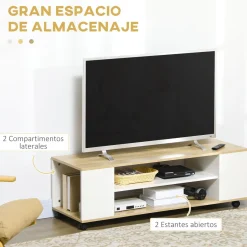 Mueble bajo de TV Kure Homcom 2 estantes natural/blanco 38,5x120x40 cm