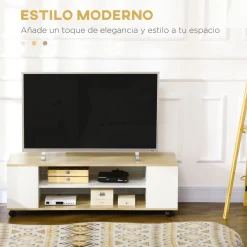 Mueble bajo de TV Kure Homcom 2 estantes natural/blanco 38,5x120x40 cm