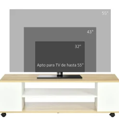 Mueble bajo de TV Kure Homcom 2 estantes natural/blanco 38,5x120x40 cm