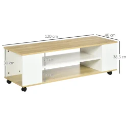 Mueble bajo de TV Kure Homcom 2 estantes natural/blanco 38,5x120x40 cm