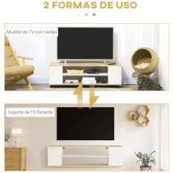 Mueble bajo de TV Kure Homcom 2 estantes natural/blanco 38,5x120x40 cm