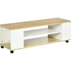 Mueble bajo de TV Kure Homcom 2 estantes natural/blanco 38,5x120x40 cm