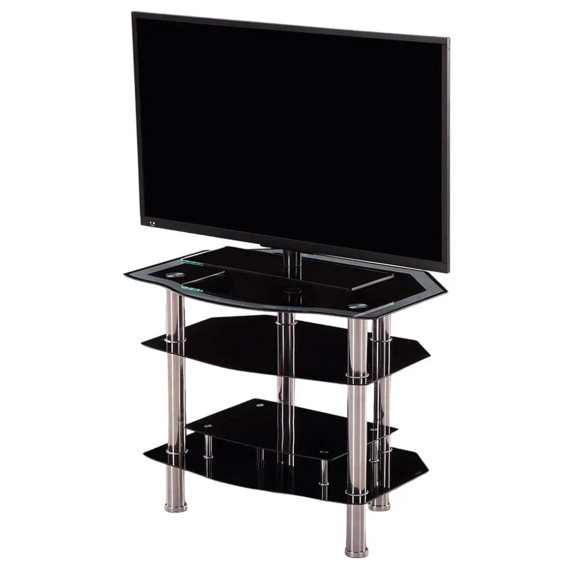 Mueble bajo de TV Liverpool 3 estantes cristal negro 80x64,5x60 cm
