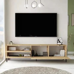 Mueble bajo de TV Luvio 4 puertas abatibles + patas ajustables roble 45x170x35 cm