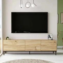 Mueble bajo de TV Luvio 4 puertas abatibles + patas ajustables roble 45x170x35 cm