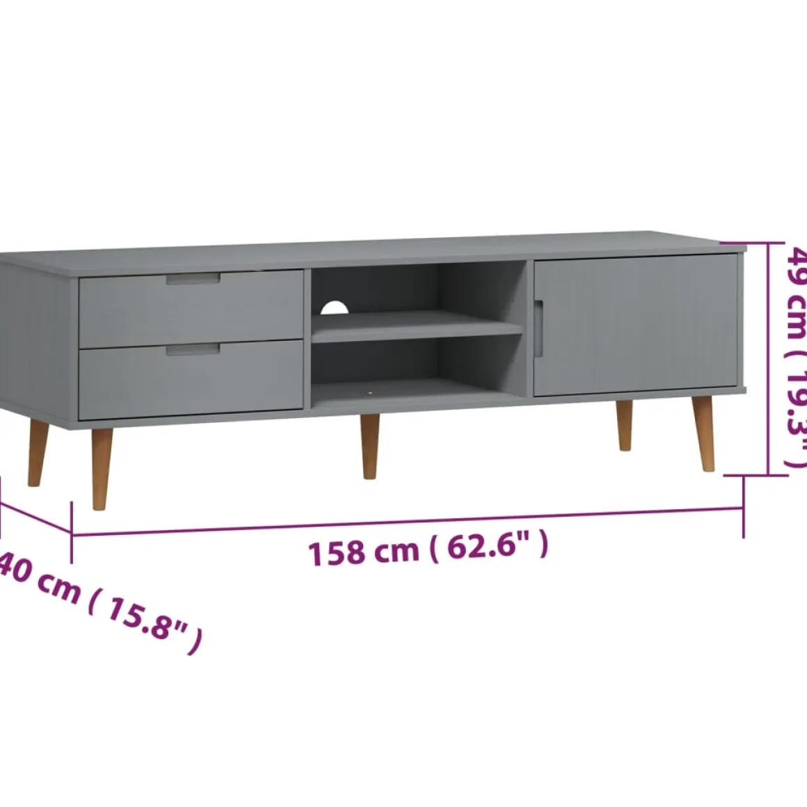 Mueble bajo de TV Molde 2 cajones + 1 puerta 49x158x40 cm