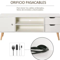 Mueble bajo de TV Sybil Homcom con estantes abiertos blanco 44x120x28 cm