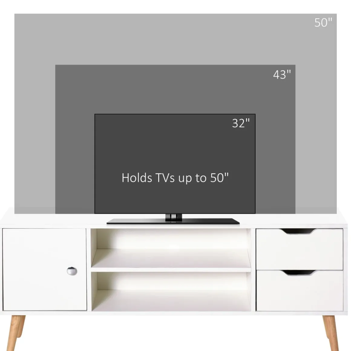 Mueble bajo de TV Sybil Homcom con estantes abiertos blanco 44x120x28 cm