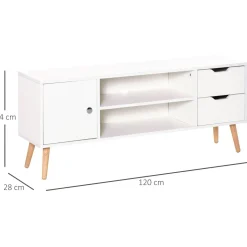 Mueble bajo de TV Sybil Homcom con estantes abiertos blanco 44x120x28 cm