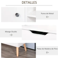 Mueble bajo de TV Sybil Homcom con estantes abiertos blanco 44x120x28 cm