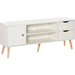 Mueble bajo de TV Sybil Homcom con estantes abiertos blanco 44x120x28 cm