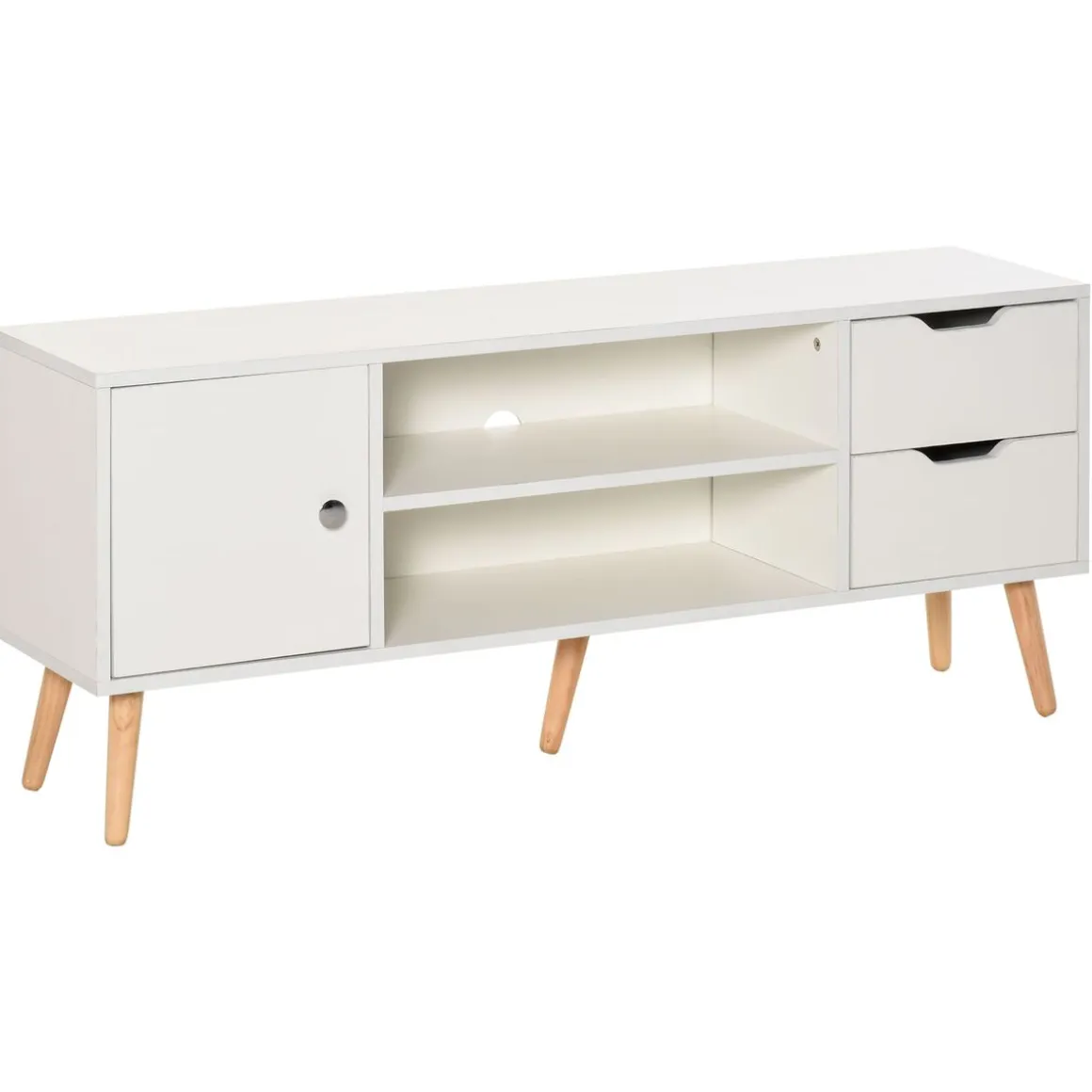 Mueble bajo de TV Sybil Homcom con estantes abiertos blanco 44x120x28 cm
