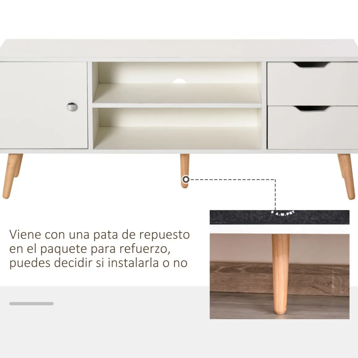 Mueble bajo de TV Sybil Homcom con estantes abiertos blanco 44x120x28 cm