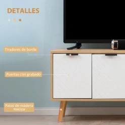 Mueble bajo de TV Venice Homcom 2 módulos + 2 puertas natural/blanco 48,8x110x39 cm