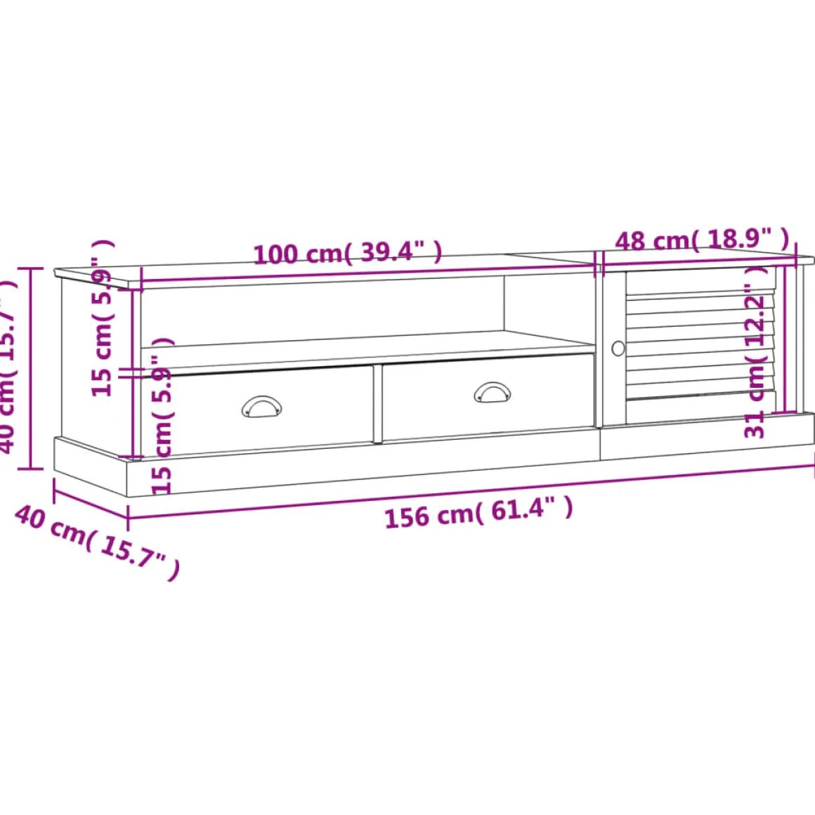 Mueble bajo de TV Vigo 2 cajones + 1 puerta 40x156x40 cm