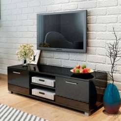 Mueble bajo para TV 2 armarios 2 estantes negro brillo 35x140x40,5 cm