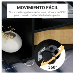 Mueble bajo para TV con estantes y ruedas 40x80x40 cm
