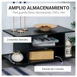 Mueble bajo para TV con estantes y ruedas 40x80x40 cm