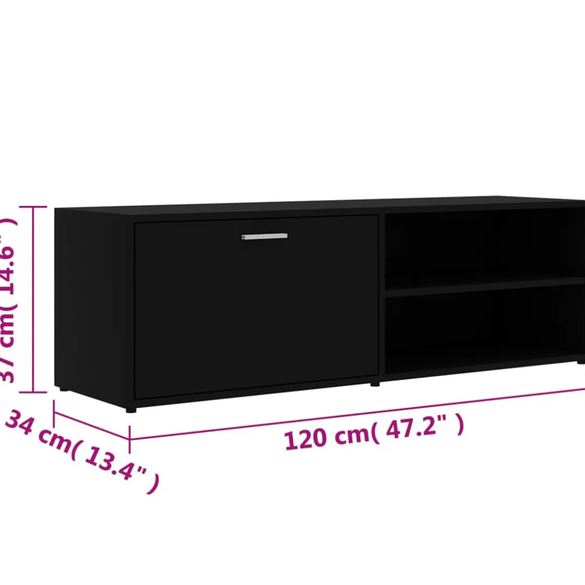 Mueble bajo para TV Nelly 2 estantes + 1 armario madera 37x120x34 cm