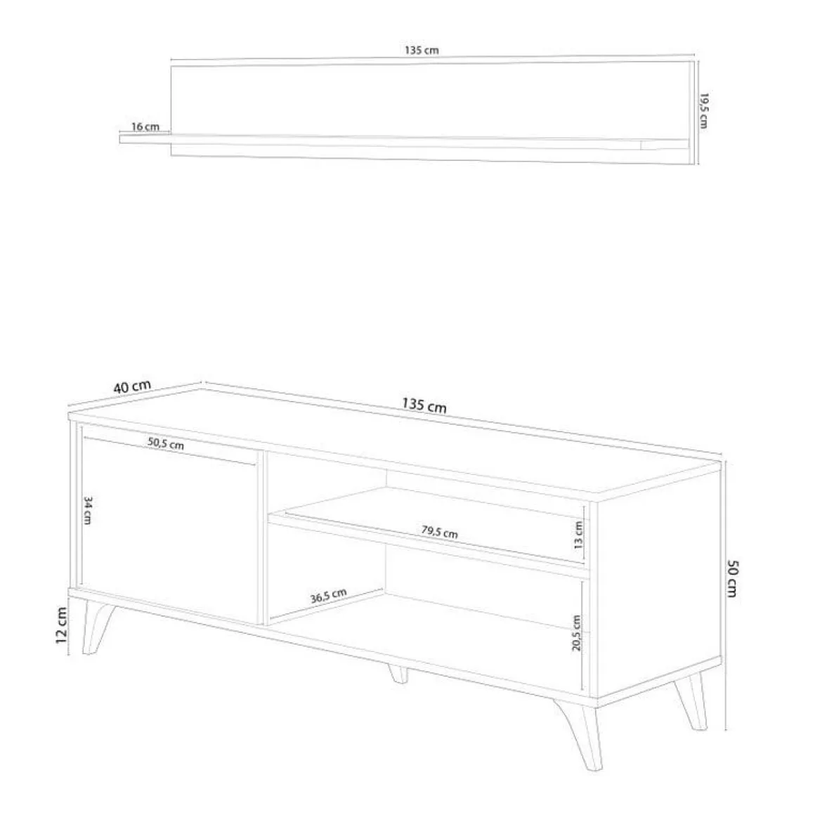 Mueble bajo TV+ estante superior Relax roble canadian/blanco artik