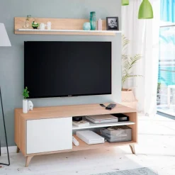 Mueble bajo TV+ estante superior Relax roble canadian/blanco artik