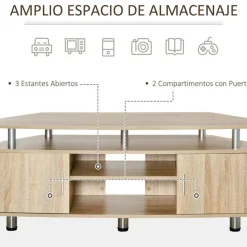 Mueble bajo TV Homcom 2 armarios+2 huecos natural 52x120x39,5 cm