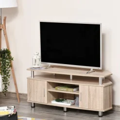 Mueble bajo TV Homcom 2 armarios+2 huecos natural 52x120x39,5 cm