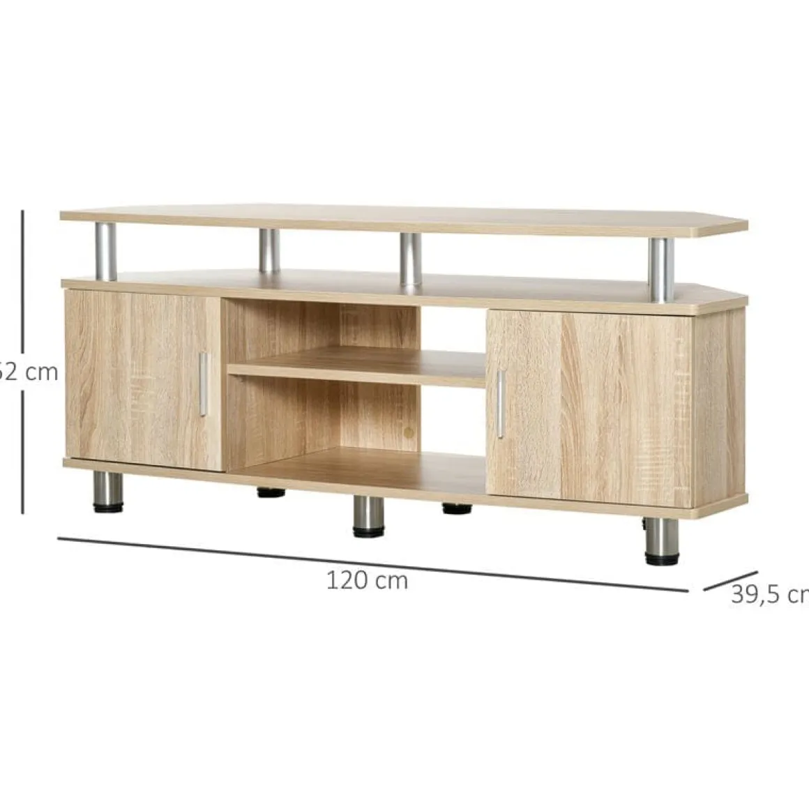 Mueble bajo TV Homcom 2 armarios+2 huecos natural 52x120x39,5 cm