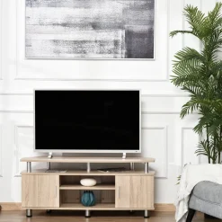 Mueble bajo TV Homcom 2 armarios+2 huecos natural 52x120x39,5 cm