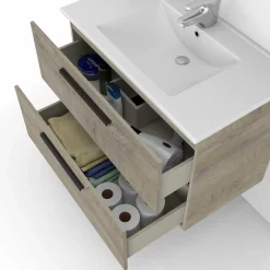 Mueble de baño Athena + espejo + lavabo roble 60 cm