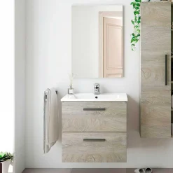 Mueble de baño Athena + espejo + lavabo roble 60 cm