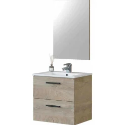 Mueble de baño Athena + espejo + lavabo roble 60 cm