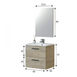 Mueble de baño Athena + espejo + lavabo roble 60 cm