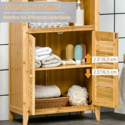 Mueble de baño Bamboo Homcom 2 puertas + 1 módulo natural 92x50x25,5 cm