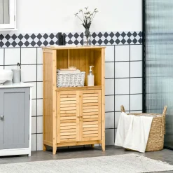 Mueble de baño Bamboo Homcom 2 puertas + 1 módulo natural 92x50x25,5 cm