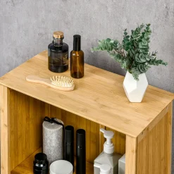 Mueble de baño Bamboo Homcom 2 puertas + 1 módulo natural 92x50x25,5 cm