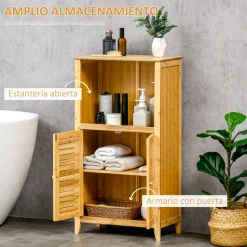Mueble de baño Bamboo Homcom 2 puertas + 1 módulo natural 92x50x25,5 cm