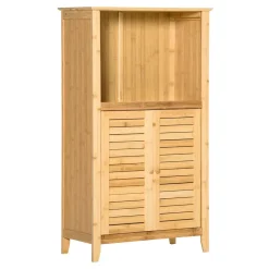 Mueble de baño Bamboo Homcom 2 puertas + 1 módulo natural 92x50x25,5 cm