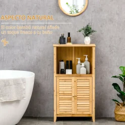 Mueble de baño Bamboo Homcom 2 puertas + 1 módulo natural 92x50x25,5 cm